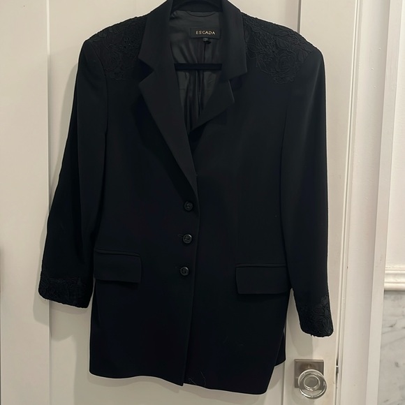 Escada Rare Vintage Black Jacket With Lace Detail - Picture 3 of 13